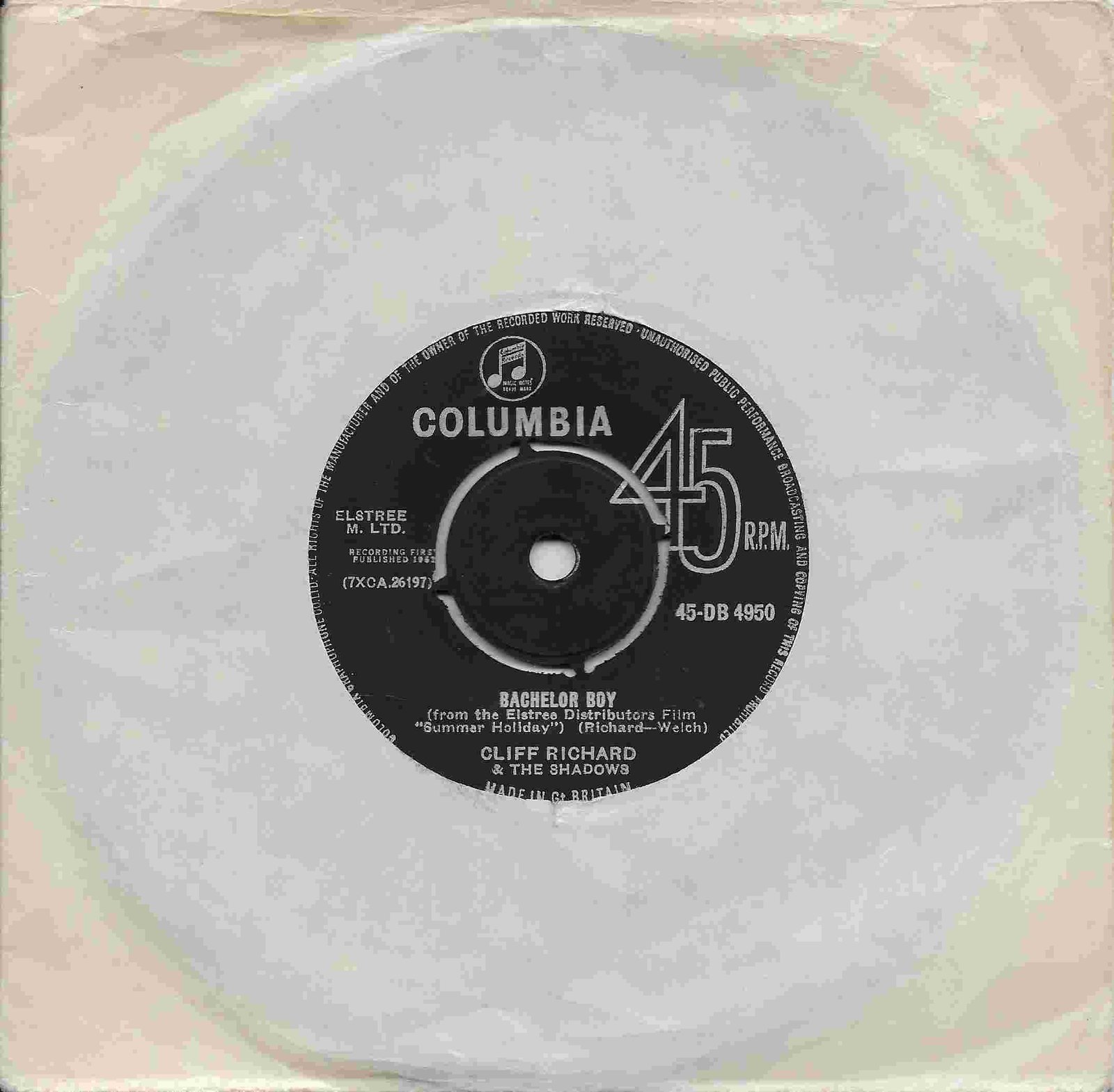 45-DB 4950 The next time Cliff Richard & The Shadows from ITV, Channel 4 and Channel 5 library Back cover of 45-DB 4950